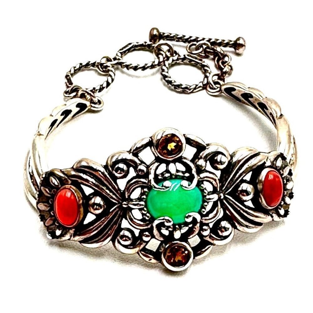 Carolyn Pollack Sterling Silver Multicolor Multi Gemstone Cuff Bracelet